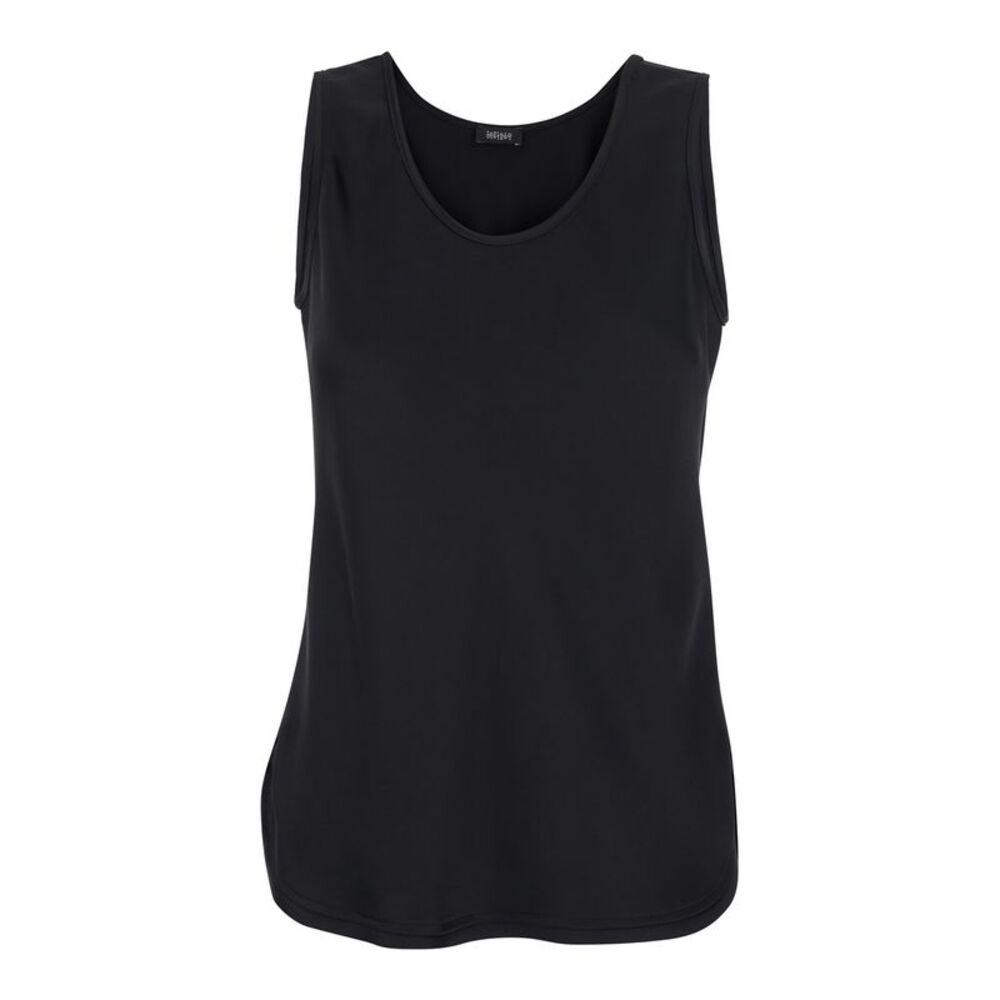 Plain Women Black Sleeveless Top With Round Neck In Satin Woman